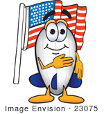 #23075 Clip Art Graphic Of A Dirigible Blimp Airship Cartoon Character Pledging Allegiance To An American Flag