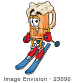 #23090 Clip Art Graphic Of A Frothy Mug Of Beer Or Soda Cartoon Character Skiing Downhill
