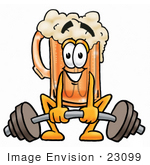 #23099 Clip Art Graphic Of A Frothy Mug Of Beer Or Soda Cartoon Character Lifting A Heavy Barbell