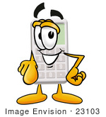 #23103 Clip Art Graphic Of A Calculator Cartoon Character Pointing At The Viewer