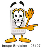 #23107 Clip Art Graphic Of A Calculator Cartoon Character Waving And Pointing