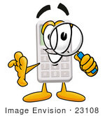 #23108 Clip Art Graphic Of A Calculator Cartoon Character Looking Through A Magnifying Glass