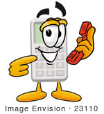 #23110 Clip Art Graphic Of A Calculator Cartoon Character Holding A Telephone