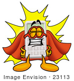 #23113 Clip Art Graphic Of A Calculator Cartoon Character Dressed As A Super Hero