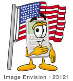 #23121 Clip Art Graphic Of A Calculator Cartoon Character Pledging Allegiance To An American Flag