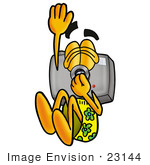 #23144 Clip Art Graphic Of A Flash Camera Cartoon Character Plugging His Nose While Jumping Into Water