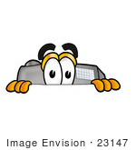 #23147 Clip Art Graphic Of A Flash Camera Cartoon Character Peeking Over A Surface