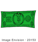 #23153 Clip Art Graphic Of A Flash Camera Cartoon Character On A Dollar Bill