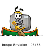 #23166 Clip Art Graphic Of A Flash Camera Cartoon Character Rowing A Boat