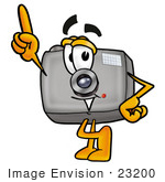 #23200 Clip Art Graphic Of A Flash Camera Cartoon Character Pointing Upwards