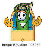 #23235 Clip Art Graphic Of A Rolled Green Carpet Cartoon Character Label