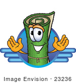 #23236 Clip Art Graphic Of A Rolled Green Carpet Cartoon Character Logo