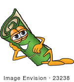 #23238 Clip Art Graphic Of A Rolled Green Carpet Cartoon Character Resting His Head On His Hand