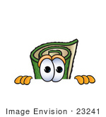 #23241 Clip Art Graphic Of A Rolled Green Carpet Cartoon Character Peeking Over A Surface