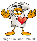 #23273 Clip Art Graphic Of A White Chefs Hat Cartoon Character With His Heart Beating Out Of His Chest