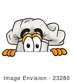 #23280 Clip Art Graphic Of A White Chefs Hat Cartoon Character Peeking Over A Surface