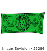 #23286 Clip Art Graphic Of A White Chefs Hat Cartoon Character On A Dollar Bill