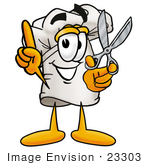 #23303 Clip Art Graphic Of A White Chefs Hat Cartoon Character Holding A Pair Of Scissors