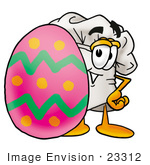 #23312 Clip Art Graphic Of A White Chefs Hat Cartoon Character Standing Beside An Easter Egg