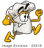 #23318 Clip Art Graphic Of A White Chefs Hat Cartoon Character Running