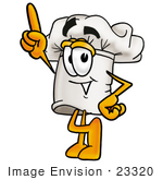#23320 Clip Art Graphic Of A White Chefs Hat Cartoon Character Pointing Upwards