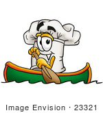 #23321 Clip Art Graphic Of A White Chefs Hat Cartoon Character Rowing A Boat