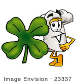 #23337 Clip Art Graphic Of A White Chefs Hat Cartoon Character With A Green Four Leaf Clover On St Paddy’S Or St Patricks Day