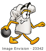 #23342 Clip Art Graphic Of A White Chefs Hat Cartoon Character Holding A Bowling Ball