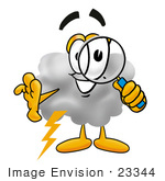 #23344 Clip Art Graphic Of A Puffy White Cumulus Cloud Cartoon Character Looking Through A Magnifying Glass