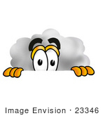 #23346 Clip Art Graphic Of A Puffy White Cumulus Cloud Cartoon Character Peeking Over A Surface