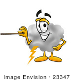 #23347 Clip Art Graphic Of A Puffy White Cumulus Cloud Cartoon Character Holding A Pointer Stick