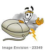 #23349 Clip Art Graphic Of A Puffy White Cumulus Cloud Cartoon Character With A Computer Mouse