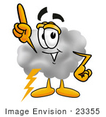 #23355 Clip Art Graphic Of A Puffy White Cumulus Cloud Cartoon Character Pointing Upwards