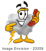 #23359 Clip Art Graphic Of A Puffy White Cumulus Cloud Cartoon Character Holding A Telephone
