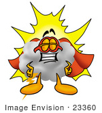 #23360 Clip Art Graphic Of A Puffy White Cumulus Cloud Cartoon Character Dressed As A Super Hero