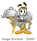 #23367 Clip Art Graphic Of A Puffy White Cumulus Cloud Cartoon Character Dressed As A Waiter And Holding A Serving Platter
