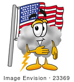 #23369 Clip Art Graphic Of A Puffy White Cumulus Cloud Cartoon Character Pledging Allegiance To An American Flag