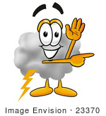 #23370 Clip Art Graphic Of A Puffy White Cumulus Cloud Cartoon Character Waving And Pointing