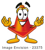 #23375 Clip Art Graphic Of A Construction Traffic Cone Cartoon Character With Welcoming Open Arms