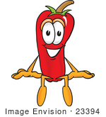 #23394 Clip Art Graphic Of A Red Chilli Pepper Cartoon Character Sitting