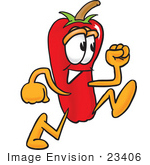 #23406 Clip Art Graphic Of A Red Chilli Pepper Cartoon Character Running