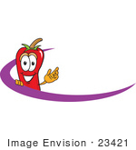 #23421 Clip Art Graphic Of A Red Chilli Pepper Cartoon Character Logo With A Dash
