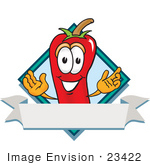 #23422 Clip Art Graphic Of A Red Chilli Pepper Cartoon Character Label