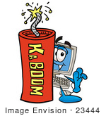 #23444 Clip Art Graphic Of A Desktop Computer Cartoon Character Standing With A Lit Stick Of Dynamite
