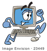 #23449 Clip Art Graphic Of A Desktop Computer Cartoon Character Running