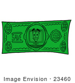 #23460 Clip Art Graphic Of A Desktop Computer Cartoon Character On A Dollar Bill