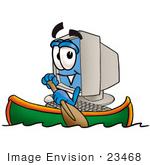 #23468 Clip Art Graphic Of A Desktop Computer Cartoon Character Rowing A Boat