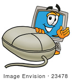 #23478 Clip Art Graphic Of A Desktop Computer Cartoon Character With A Computer Mouse