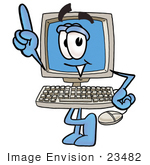 #23482 Clip Art Graphic Of A Desktop Computer Cartoon Character Pointing Upwards