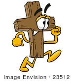 #23512 Clip Art Graphic Of A Wooden Cross Cartoon Character Running